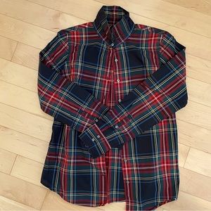 Holiday plaid button down shirt